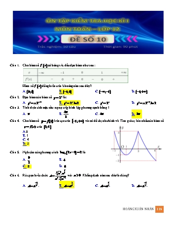 Ôn tập kiểm tra học kì 1 Toán Lớp 12 - Đề số 10 (Có hướng dẫn giải)