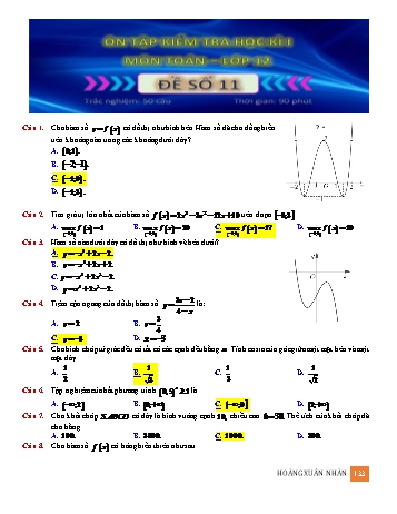 Ôn tập kiểm tra học kì 1 Toán Lớp 12 - Đề số 11 (Có hướng dẫn giải)