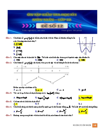 Ôn tập kiểm tra học kì 1 Toán Lớp 12 - Đề số 12 (Có hướng dẫn giải)