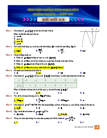 Ôn tập kiểm tra học kì 1 Toán Lớp 12 - Đề số 13 (Có hướng dẫn giải)