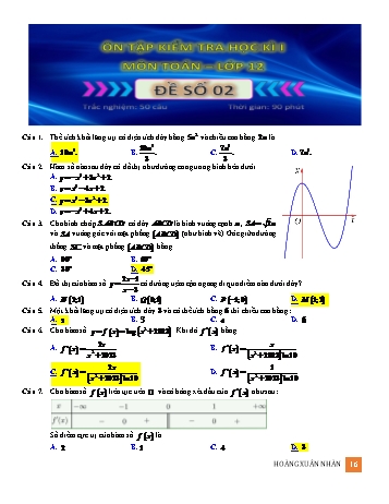 Ôn tập kiểm tra học kì 1 Toán Lớp 12 - Đề số 2 (Có hướng dẫn giải)