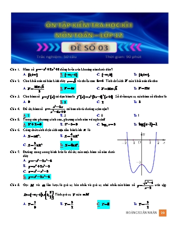 Ôn tập kiểm tra học kì 1 Toán Lớp 12 - Đề số 3 (Có hướng dẫn giải)