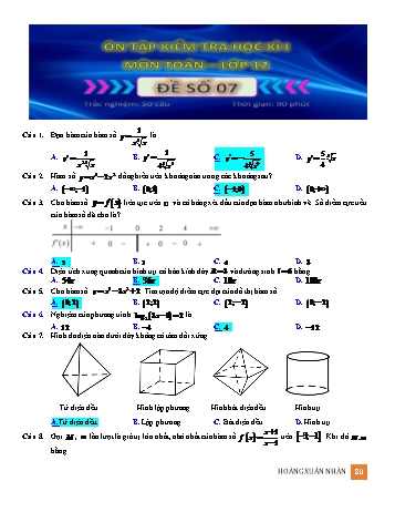 Ôn tập kiểm tra học kì 1 Toán Lớp 12 - Đề số 7 (Có hướng dẫn giải)