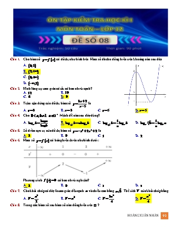 Ôn tập kiểm tra học kì 1 Toán Lớp 12 - Đề số 8 (Có hướng dẫn giải)