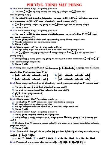 110 Câu trắc nghiệm Toán Lớp 12 - Phương trình mặt phẳng (Có đáp án)