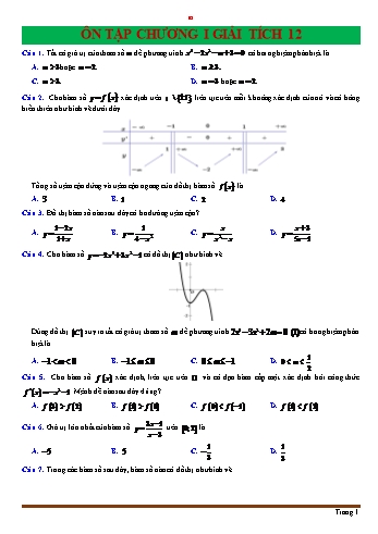 230 Câu trắc nghiệm Giải tích Lớp 12 - Ôn tập chương 1 (Có đáp án)