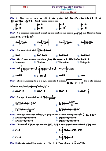 3 Đề kiểm tra giữa học kì 2 Toán Lớp 12 (Có đáp án)