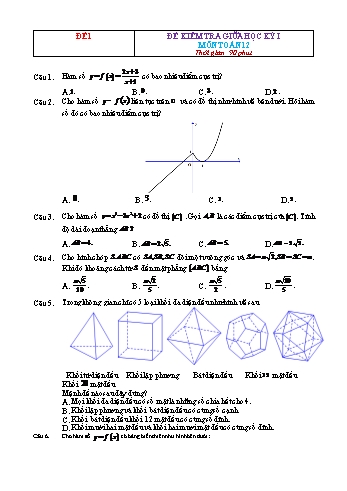 4 Đề kiểm tra giữa học kì 1 Toán Lớp 12 (Có đáp án)