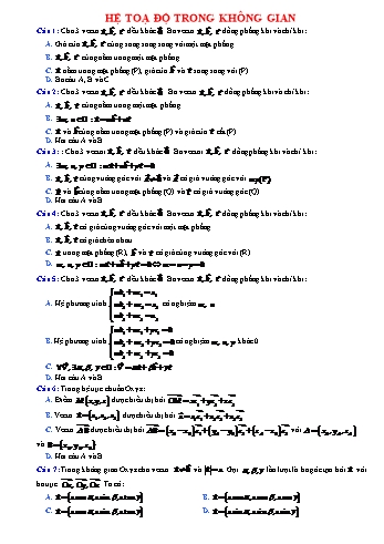 70 Câu trắc nghiệm Toán Lớp 12 - Hệ tọa độ trong không gian (Có đáp án)