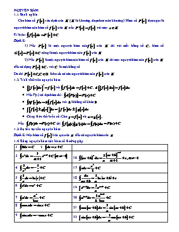 Bài tập ôn tập Toán Lớp 12 - Chương 3: Nguyên hàm (Có đáp án)