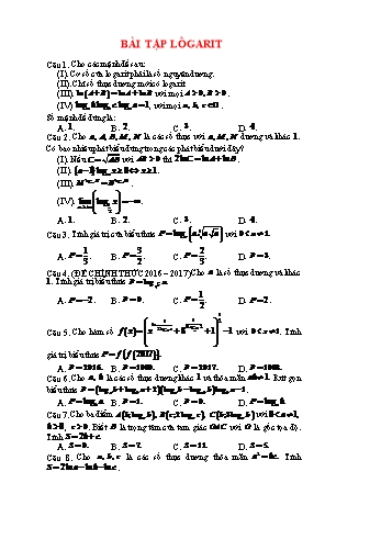 Bài tập Toán Lớp 12 - Logarit (Có đáp án)