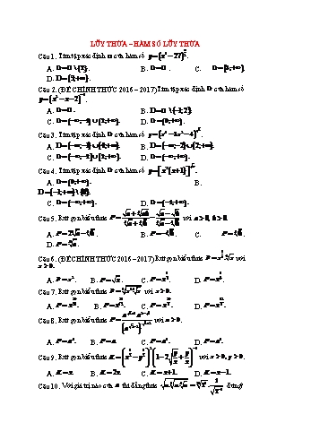 Bài tập Toán Lớp 12 - Lũy thừa. Hàm số lũy thừa (Có đáp án)