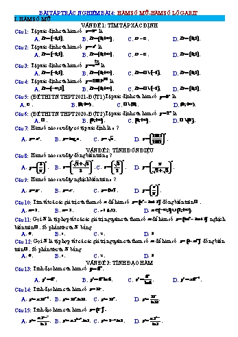 Bài tập trắc nghiệm Toán Lớp 12 - Bài 4: Hàm số mũ. Hàm số Logarit (Có đáp án)