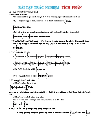 Bài tập trắc nghiệm Toán Lớp 12 - Tích phân (Có đáp án)