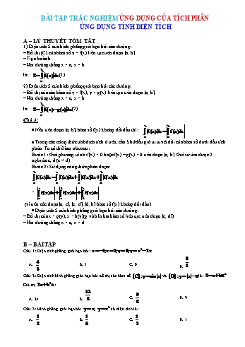 Bài tập trắc nghiệm Toán Lớp 12 - Ứng dụng của tích phân. Ứng dụng tính diện tích