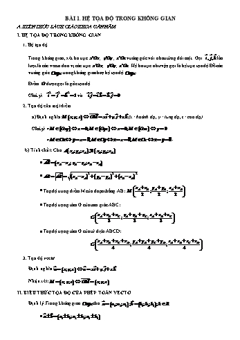 Chuyên đề Toán Lớp 12 - Chuyên đề: Phương pháp tọa độ trong không gian Oxyz (Có đáp án)