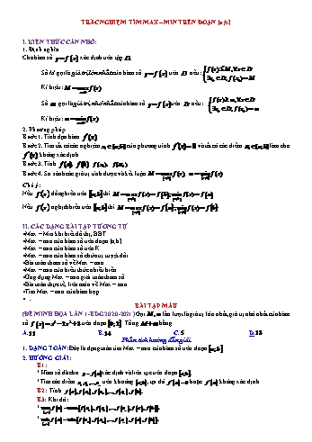 Chuyên đề Toán Lớp 12 - Chuyên đề: Tìm max, min trên đoạn a, b (Có đáp án)