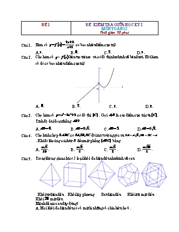 Đề kiểm tra giữa học kì 1 Toán Lớp 12 - Đề 1 (Có đáp án)