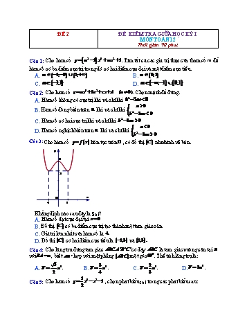 Đề kiểm tra giữa học kì 1 Toán Lớp 12 - Đề 2 (Có đáp án)