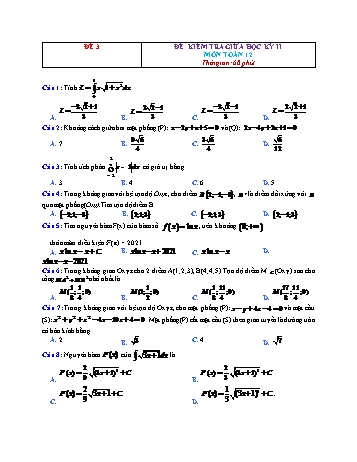 Đề kiểm tra giữa học kì 2 Toán Lớp 12 - Đề 3 (Có đáp án)