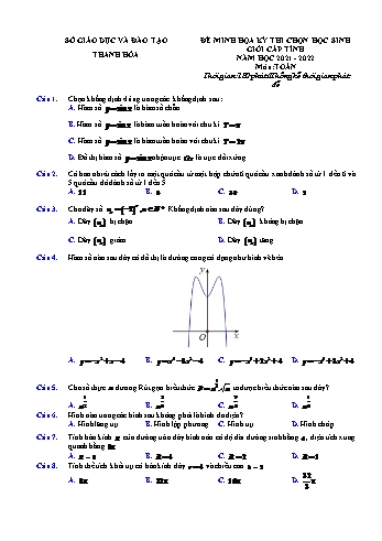 Đề minh họa kì thi chọn học sinh giỏi cấp tỉnh Toán Lớp 12 - Năm học 2021-2022 - Sở GD&ĐT Thanh Hóa (Có lời giải chi tiết)