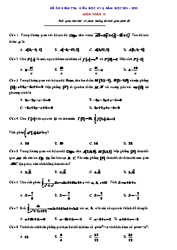 Đề ôn kiểm tra giữa học kì 1 Toán Lớp 12 - Năm học 2021-2022 (Có đáp án)