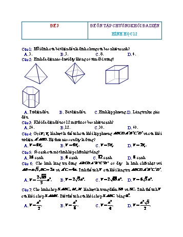 Đề ôn tập Hình học Lớp 12 - Chương 1: Khối đa diện - Đề 3 (Có đáp án)