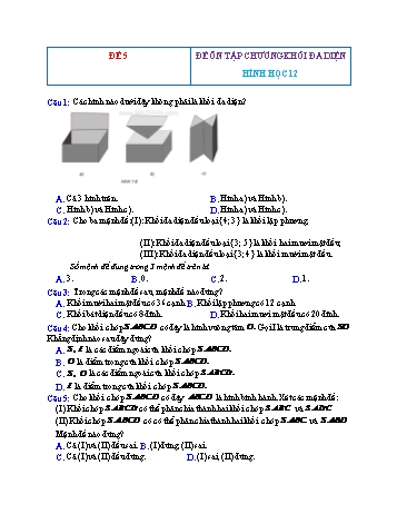 Đề ôn tập Hình học Lớp 12 - Chương 1: Khối đa diện - Đề 5 (Có đáp án)