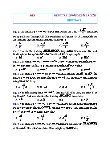 Đề ôn tập Hình học Lớp 12 - Chương 1: Khối đa diện - Đề 6 (Có đáp án)