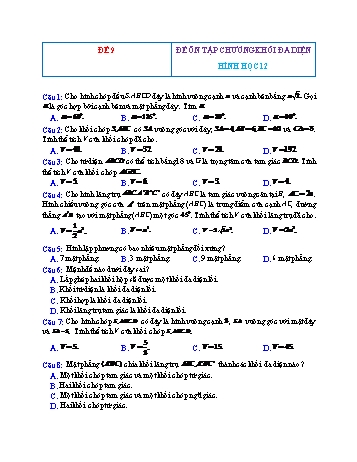 Đề ôn tập Hình học Lớp 12 - Chương 1: Khối đa diện - Đề 9 (Có đáp án)