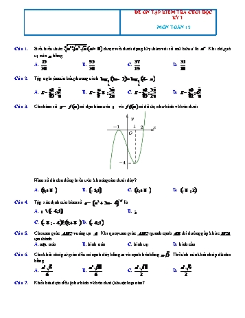 Đề ôn tập kiểm tra cuối học kì 1 Toán Lớp 12 (Có lời giải)