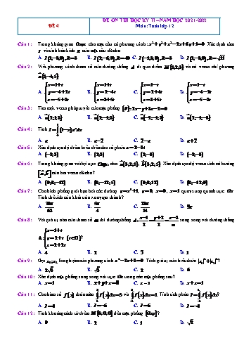 Đề ôn thi học kì 2 Toán Lớp 12 - Đề 4 - Năm học 2021-2022 (Có đáp án)