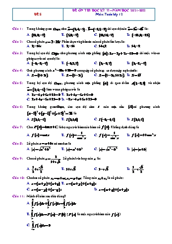Đề ôn thi học kì 2 Toán Lớp 12 - Đề 5 - Năm học 2021-2022 (Có đáp án)