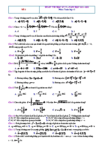 Đề ôn thi học kì 2 Toán Lớp 12 - Đề 6 - Năm học 2021-2022 (Có đáp án)