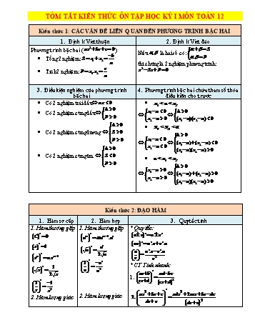 Tóm tắt kiến thức ôn tập học kì 1 Toán Lớp 12