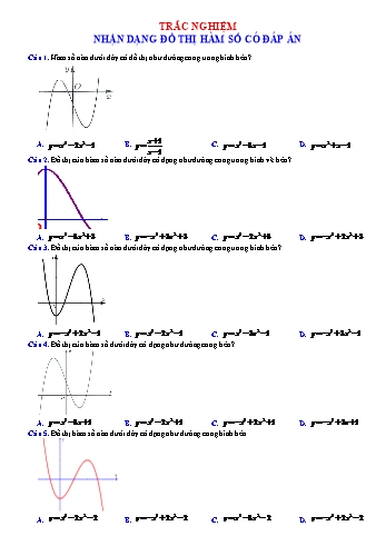 Trắc nghiệm Toán Lớp 12 - Nhận dạng đồ thị hàm số (Có đáp án)