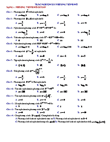 Trắc nghiệm Toán Lớp 12 - Phương trình mũ