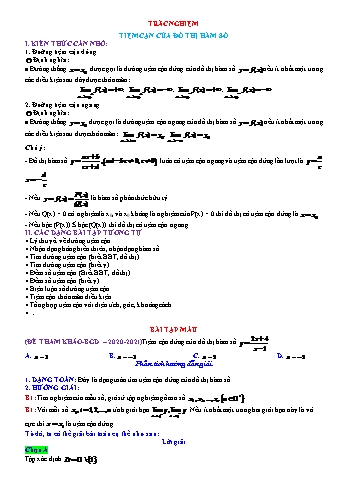 Trắc nghiệm Toán Lớp 12 - Tiệm cận của đồ thị hàm số