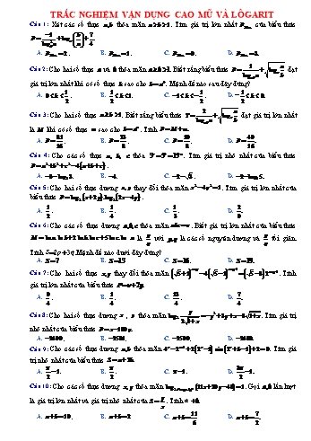 Trắc nghiệm Toán Lớp 12 (Vận dụng cao) - Mũ và Lôgarit (Có đáp án)