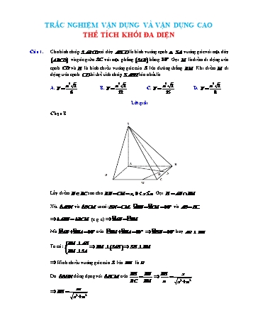 Trắc nghiệm Toán Lớp 12 (Vận dụng và nâng cao) - Thể tích khối đa diện (Có lời giải)