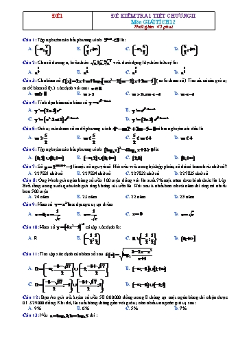 10 Đề kiểm tra 1 tiết Giải tích Lớp 12 - Chương 2 (Có đáp án)