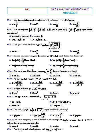12 Đề ôn tập Giải tích Lớp 12 - Mũ Lôgarit (Có đáp án)