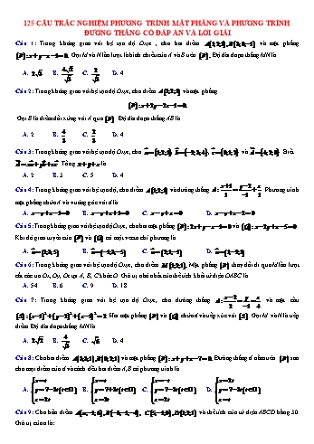 125 Câu trắc nghiệm Toán Lớp 12 - Phương trình mặt phẳng và phương trình đường thẳng (Có lời giải)