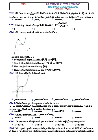 14 Đề kiểm tra 1 tiết Giải tích Lớp 12 - Chương 1 (Có đáp án)