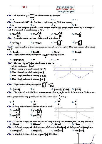 5 Đề thi học kì 1 Toán Lớp 12 (Có đáp án)