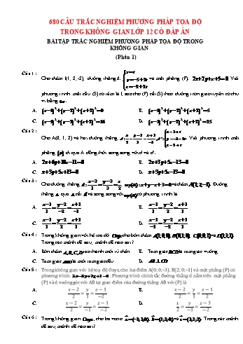 680 Câu trắc nghiệm Toán Lớp 12 - Phương pháp tọa độ trong không gian (Có đáp án)