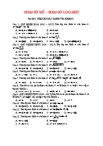 Bài tập Toán Lớp 12 - Hàm số mũ. Hàm số logarit (Có đáp án)