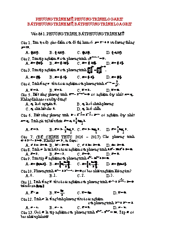 Bài tập Toán Lớp 12 - Phương trình mũ, phương trình logarit, bất phương trình mũ, bất phương trình logarit (Có đáp án)