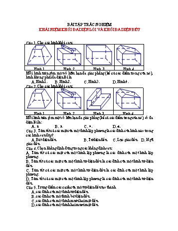 Bài tập trắc nghiệm Toán Lớp 12 - Khái niệm khối đa diện lồi và khối đa diện đều (Có đáp án)