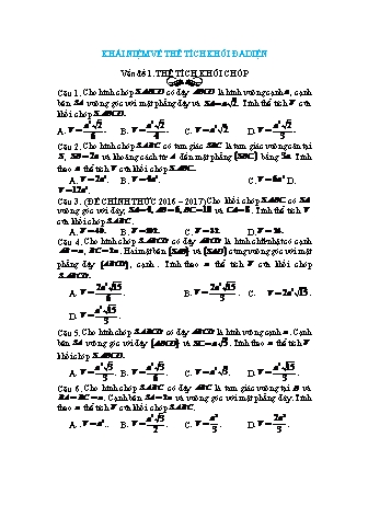 Bài tập trắc nghiệm Toán Lớp 12 - Khái niệm về thể tích khối đa diện (Có đáp án)